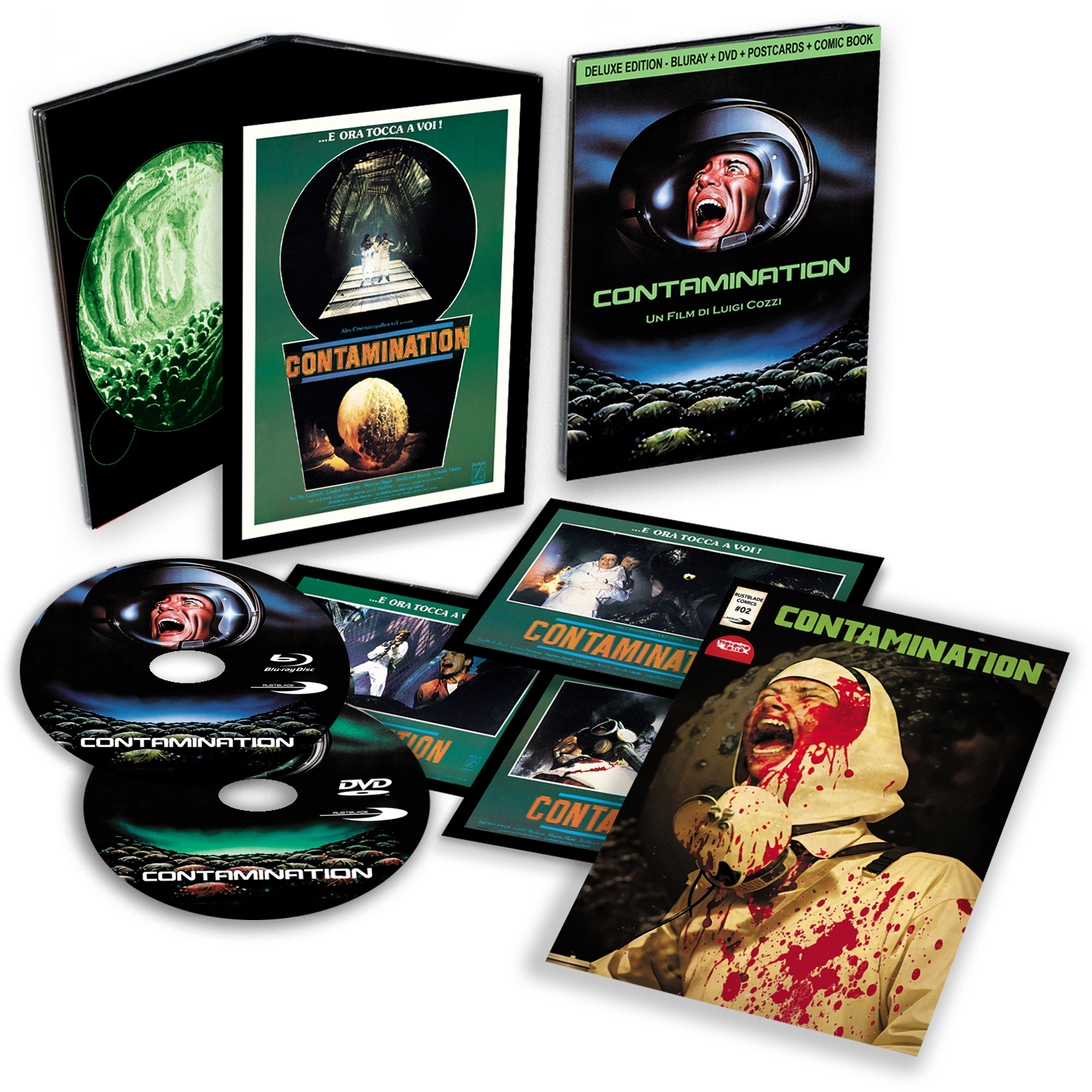 Contamination - A film By Luigi Cozzi - BOX - Dvd, Bluray, Comic Book, Postcards